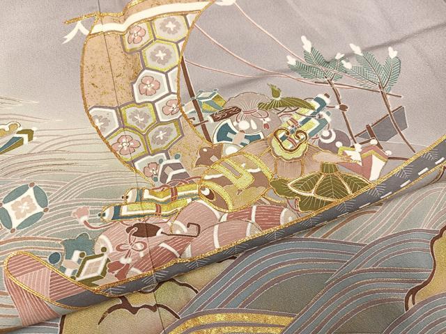 平和屋着物●豪華色留袖　友禅　作家物　駒刺繍　宝舟　暈し染め　金彩　正絹　逸品　AABG4870ph