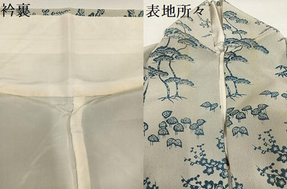 平和屋着物●訪問着　藍　型染め　草花文　正絹　逸品　AABG4871ph