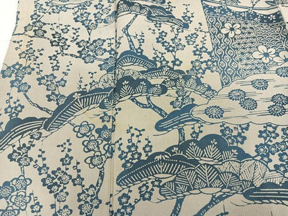 平和屋着物●訪問着　藍　型染め　草花文　正絹　逸品　AABG4871ph
