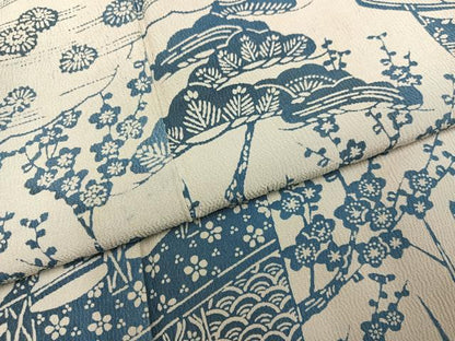 平和屋着物●訪問着　藍　型染め　草花文　正絹　逸品　AABG4871ph