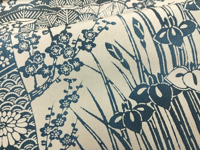 平和屋着物●訪問着　藍　型染め　草花文　正絹　逸品　AABG4871ph