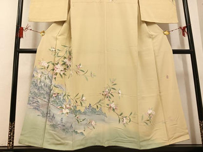 平和屋着物●十日町友禅作家　岡村蒼風　訪問着　渡橋草花文　暈し染め　正絹　逸品　AABG4872ph