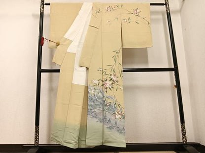 平和屋着物●十日町友禅作家　岡村蒼風　訪問着　渡橋草花文　暈し染め　正絹　逸品　AABG4872ph