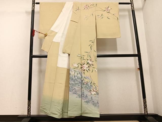 平和屋着物●十日町友禅作家　岡村蒼風　訪問着　渡橋草花文　暈し染め　正絹　逸品　AABG4872ph