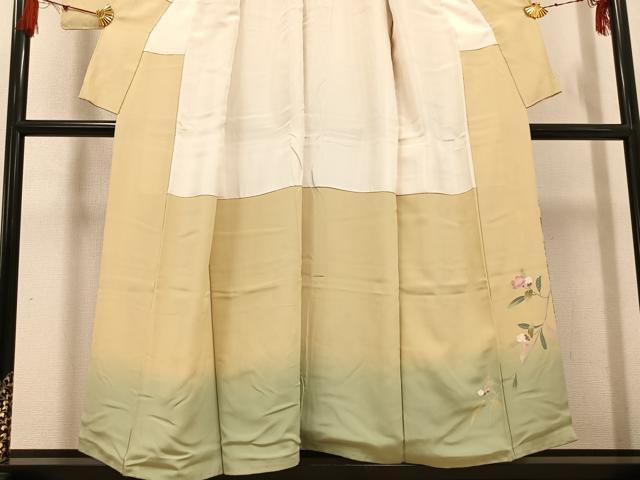 平和屋着物●十日町友禅作家　岡村蒼風　訪問着　渡橋草花文　暈し染め　正絹　逸品　AABG4872ph