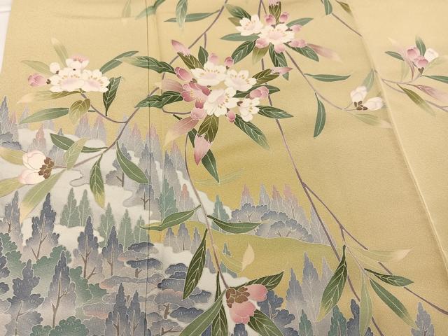 平和屋着物●十日町友禅作家　岡村蒼風　訪問着　渡橋草花文　暈し染め　正絹　逸品　AABG4872ph