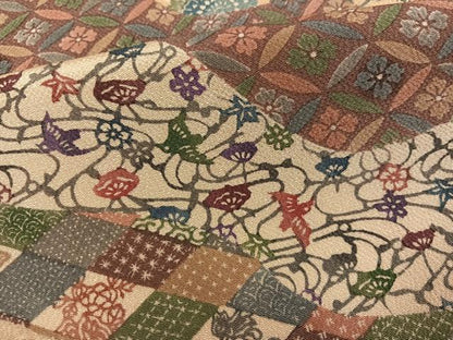 平和屋着物●西岡都巳二　紅型　訪問着　花鳥文　鬼しぼ縮緬　正絹　逸品　AABG4874ph