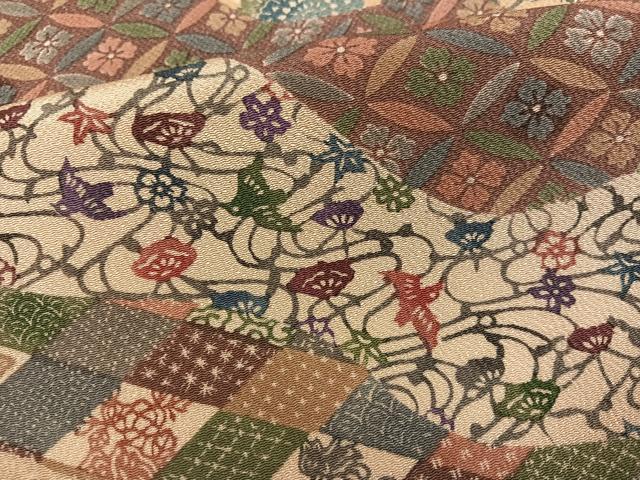 平和屋着物●西岡都巳二　紅型　訪問着　花鳥文　鬼しぼ縮緬　正絹　逸品　AABG4874ph