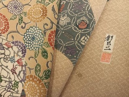 平和屋着物●西岡都巳二　紅型　訪問着　花鳥文　鬼しぼ縮緬　正絹　逸品　AABG4874ph
