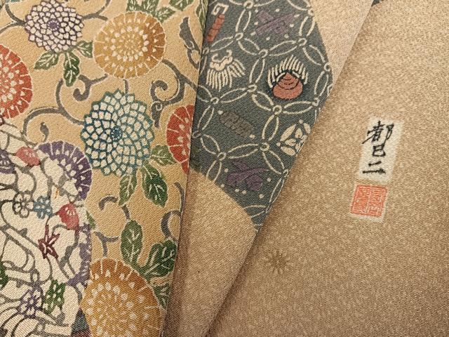 平和屋着物●西岡都巳二　紅型　訪問着　花鳥文　鬼しぼ縮緬　正絹　逸品　AABG4874ph