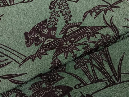 平和屋着物●上質な小紋　型染め　草花文　鬼しぼ縮緬　正絹　逸品　AABG4875ph