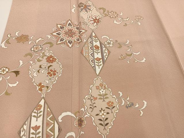 平和屋着物●訪問着　友禅　駒刺繍　花唐草文　金彩　正絹　逸品　AABG4876ph