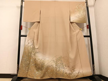 平和屋着物●訪問着　草花文　暈し染め　金銀彩　正絹　逸品　AABG4877ph