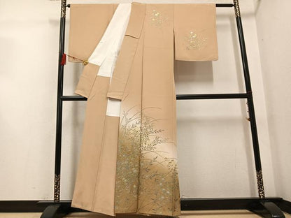 平和屋着物●訪問着　草花文　暈し染め　金銀彩　正絹　逸品　AABG4877ph