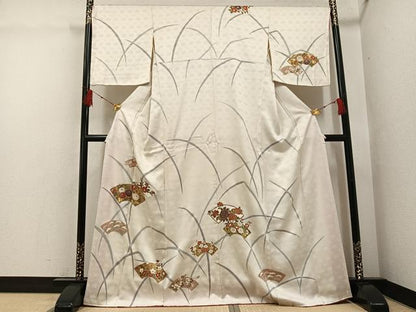 平和屋着物●訪問着　友禅　駒刺繍　地紙花文　金彩　正絹　逸品　AABG4878ph