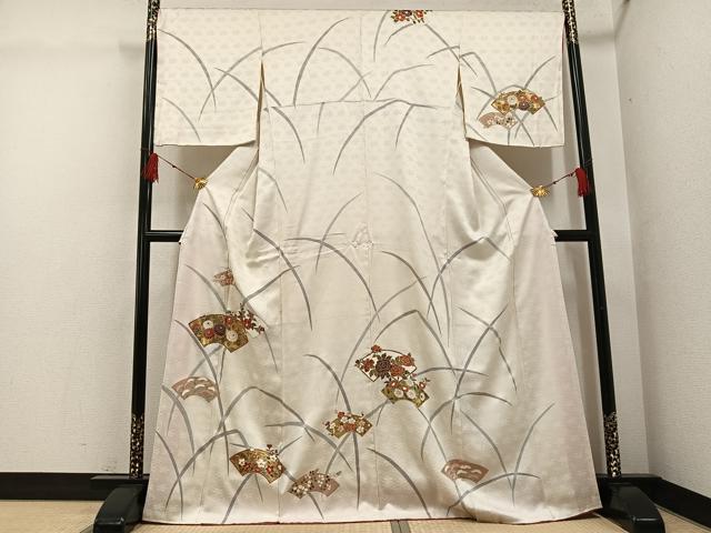 平和屋着物●訪問着　友禅　駒刺繍　地紙花文　金彩　正絹　逸品　AABG4878ph