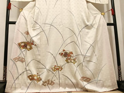 平和屋着物●訪問着　友禅　駒刺繍　地紙花文　金彩　正絹　逸品　AABG4878ph