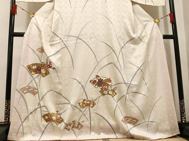 平和屋着物●訪問着　友禅　駒刺繍　地紙花文　金彩　正絹　逸品　AABG4878ph