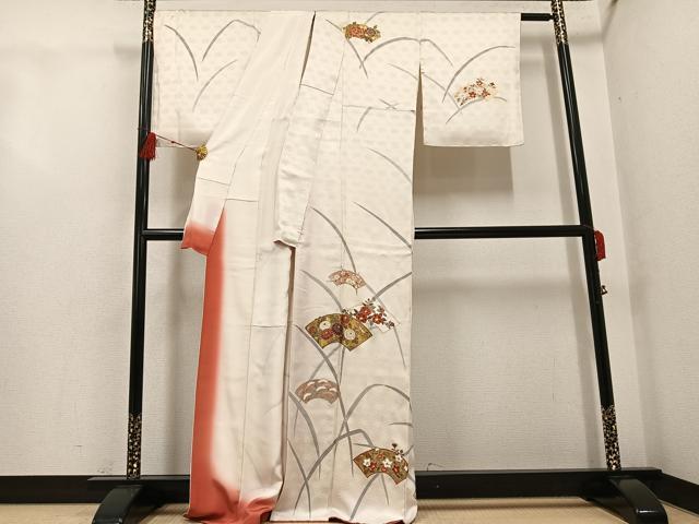 平和屋着物●訪問着　友禅　駒刺繍　地紙花文　金彩　正絹　逸品　AABG4878ph