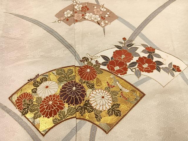平和屋着物●訪問着　友禅　駒刺繍　地紙花文　金彩　正絹　逸品　AABG4878ph