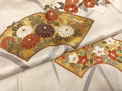 平和屋着物●訪問着　友禅　駒刺繍　地紙花文　金彩　正絹　逸品　AABG4878ph