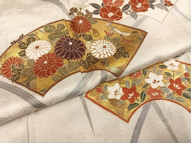 平和屋着物●訪問着　友禅　駒刺繍　地紙花文　金彩　正絹　逸品　AABG4878ph
