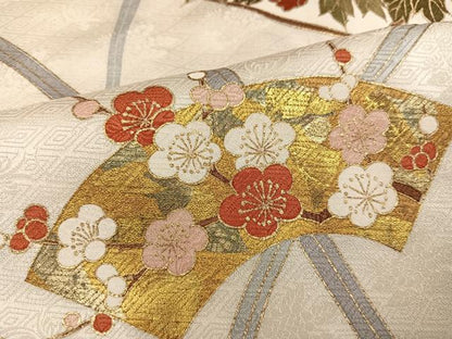 平和屋着物●訪問着　友禅　駒刺繍　地紙花文　金彩　正絹　逸品　AABG4878ph