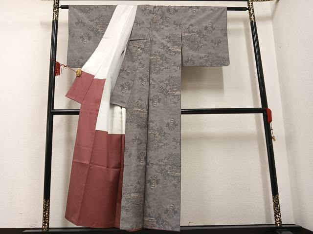 平和屋着物●本場大島紬　風景文　正絹　逸品　AABG4880ph