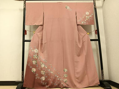 平和屋着物●訪問着　友禅　絞り　枝花文　暈し染め　金彩　正絹　逸品　未使用　AABG4882ph