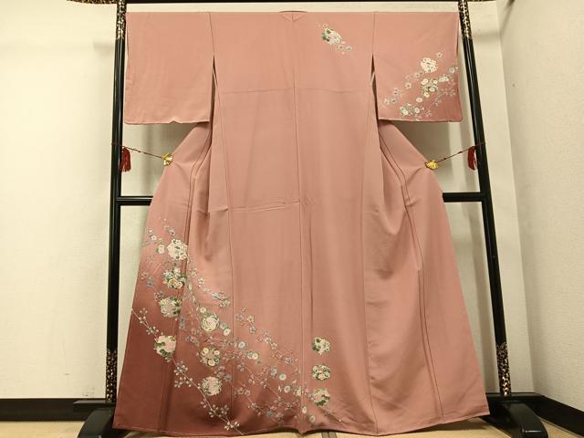 平和屋着物●訪問着　友禅　絞り　枝花文　暈し染め　金彩　正絹　逸品　未使用　AABG4882ph