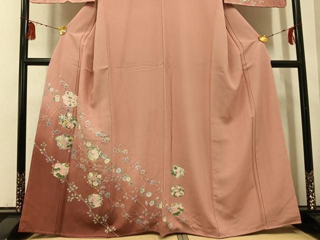 平和屋着物●訪問着　友禅　絞り　枝花文　暈し染め　金彩　正絹　逸品　未使用　AABG4882ph