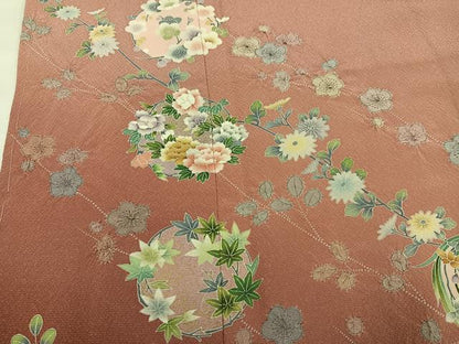 平和屋着物●訪問着　友禅　絞り　枝花文　暈し染め　金彩　正絹　逸品　未使用　AABG4882ph