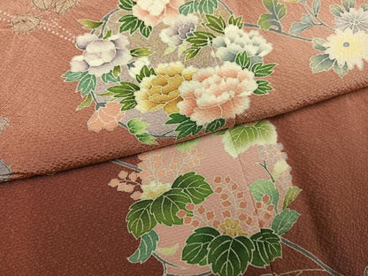 平和屋着物●訪問着　友禅　絞り　枝花文　暈し染め　金彩　正絹　逸品　未使用　AABG4882ph