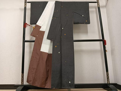 平和屋着物●上質な紬　幾何学文様　さが美扱い　正絹　逸品　AABG4883ph