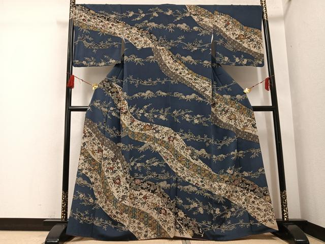 平和屋着物●訪問着　紅型　花鳥文　鬼しぼ縮緬　正絹　逸品　AABG4885ph