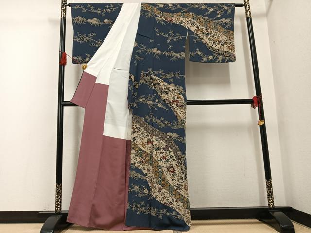 平和屋着物●訪問着　紅型　花鳥文　鬼しぼ縮緬　正絹　逸品　AABG4885ph