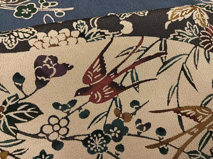 平和屋着物●訪問着　紅型　花鳥文　鬼しぼ縮緬　正絹　逸品　AABG4885ph