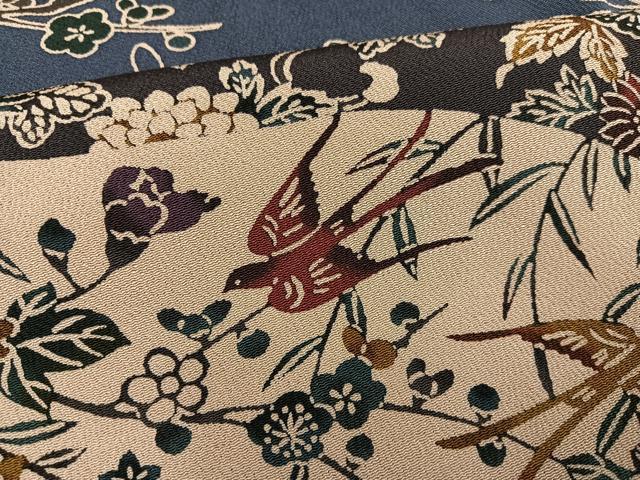 平和屋着物●訪問着　紅型　花鳥文　鬼しぼ縮緬　正絹　逸品　AABG4885ph