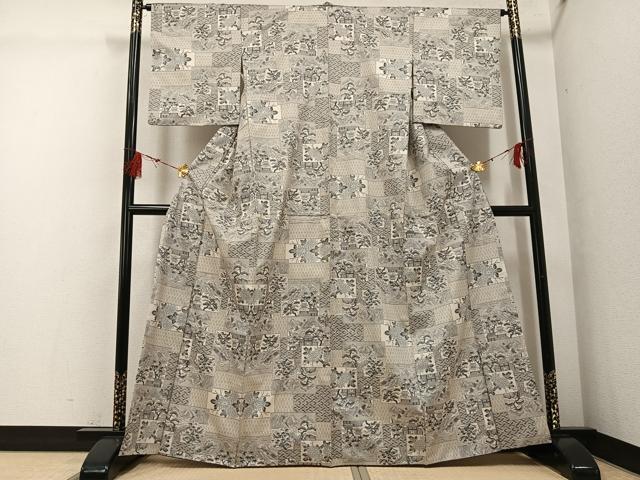 平和屋着物●本場大島紬　白大島　一元7マルキ　総絣　風景草花文　正絹　逸品　AABG4886ph