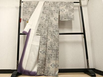 平和屋着物●本場大島紬　白大島　一元7マルキ　総絣　風景草花文　正絹　逸品　AABG4886ph