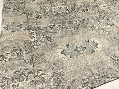 平和屋着物●本場大島紬　白大島　一元7マルキ　総絣　風景草花文　正絹　逸品　AABG4886ph