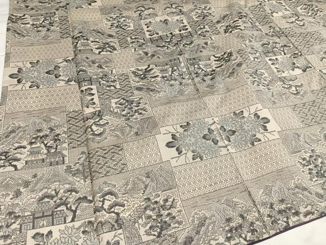 平和屋着物●本場大島紬　白大島　一元7マルキ　総絣　風景草花文　正絹　逸品　AABG4886ph
