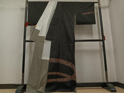 平和屋着物●訪問着　本場大島紬　刺繍　花鳥文　正絹　逸品　AABG4889ph