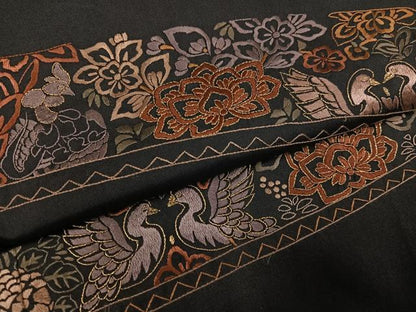 平和屋着物●訪問着　本場大島紬　刺繍　花鳥文　正絹　逸品　AABG4889ph