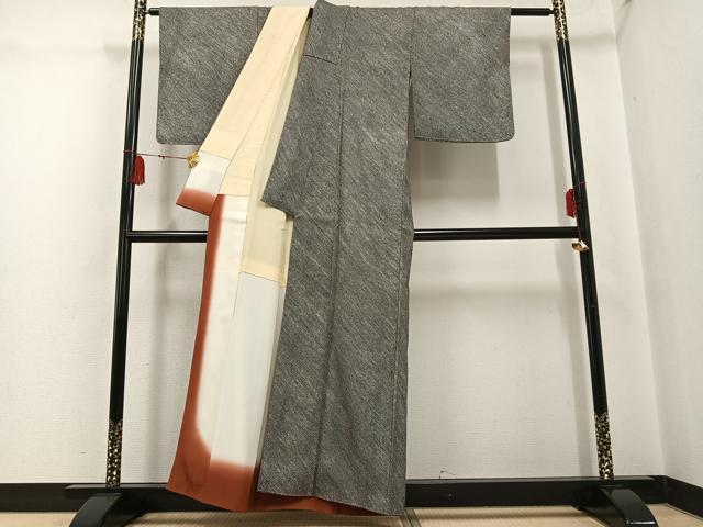 平和屋着物●大変加工の良い総絞り小紋　黒地　正絹　逸品　AABG4894ph