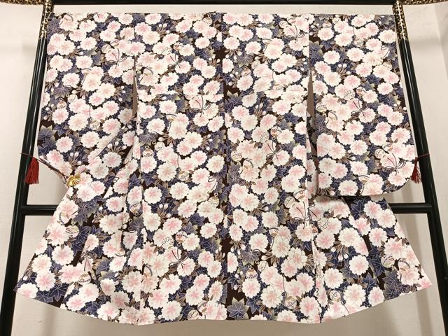平和屋着物●小振袖　二尺袖　鈴　桜　金彩　洗える着物　AABG4896ph