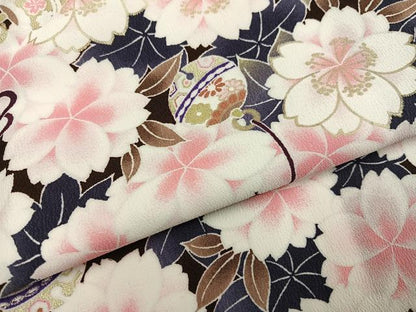 平和屋着物●小振袖　二尺袖　鈴　桜　金彩　洗える着物　AABG4896ph