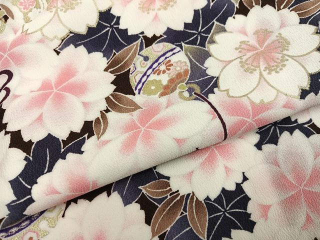 平和屋着物●小振袖　二尺袖　鈴　桜　金彩　洗える着物　AABG4896ph