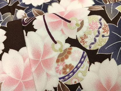 平和屋着物●小振袖　二尺袖　鈴　桜　金彩　洗える着物　AABG4896ph