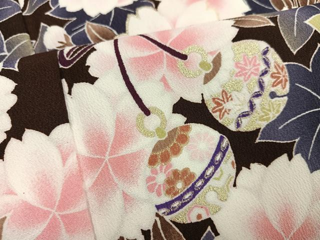 平和屋着物●小振袖　二尺袖　鈴　桜　金彩　洗える着物　AABG4896ph